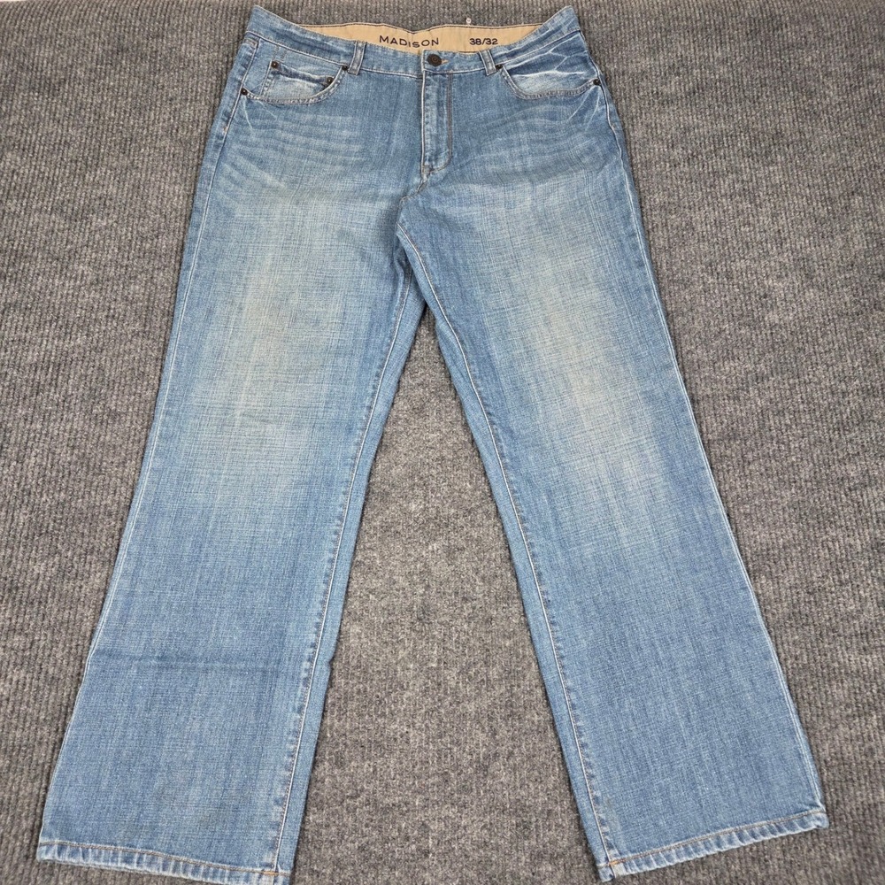 Madison Mens Light Wash Straight Leg 100% Cotton Denim Jeans 38x32